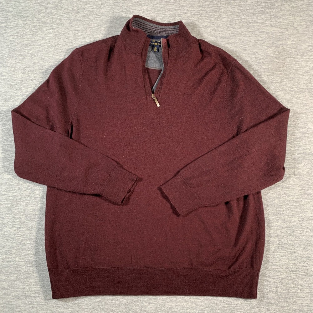 Club Room Sweater Mens XL‎ Merino Wool Blend Quarter Zip Pullover Classic